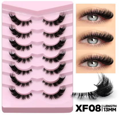 Cat Eye False Eyelashes – 5/7 Pairs Half Lashes, Fluffy Soft Invisible Band Mink Lashes