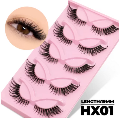 Cat Eye False Eyelashes – 5/7 Pairs Half Lashes, Fluffy Soft Invisible Band Mink Lashes