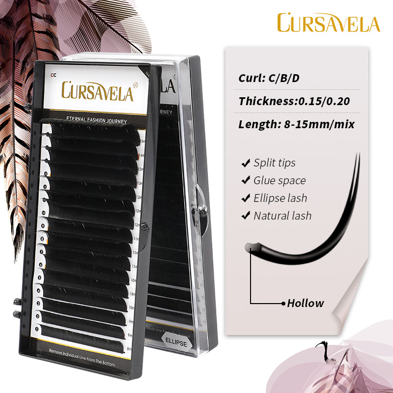 0.15mm Ellipse Flat Eyelash Extensions Faux Mink Eyelashes Cursavela brand